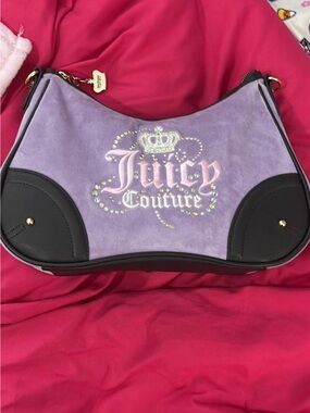 Juicy Couture Lavender Suede Logo Shoulder Bag with Black Trim